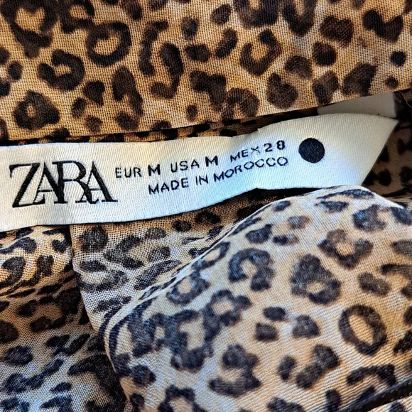 ZARA LEOPARD PRINT PUSSYCAT BOW TIE 90'S STYLE BLOUSE IN BLACK/BROWN SZ M - Picture 14 of 15